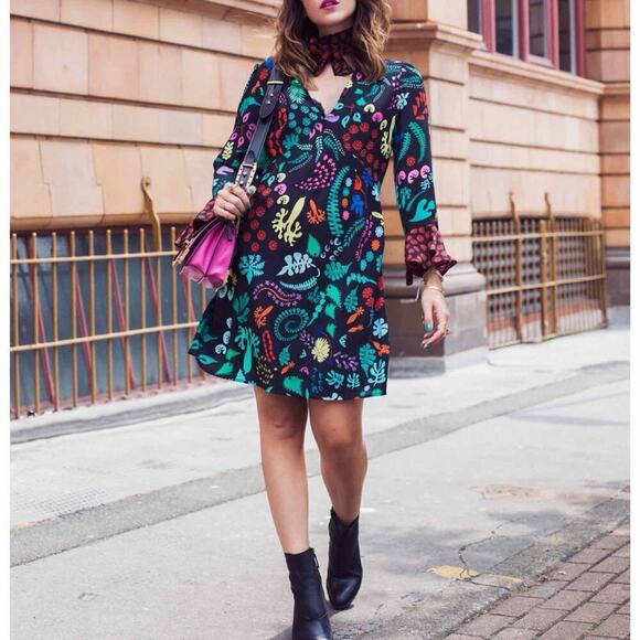 Rixo Silk Lulu Dark Floral Mini Dress Size Small - Picture 8 of 12